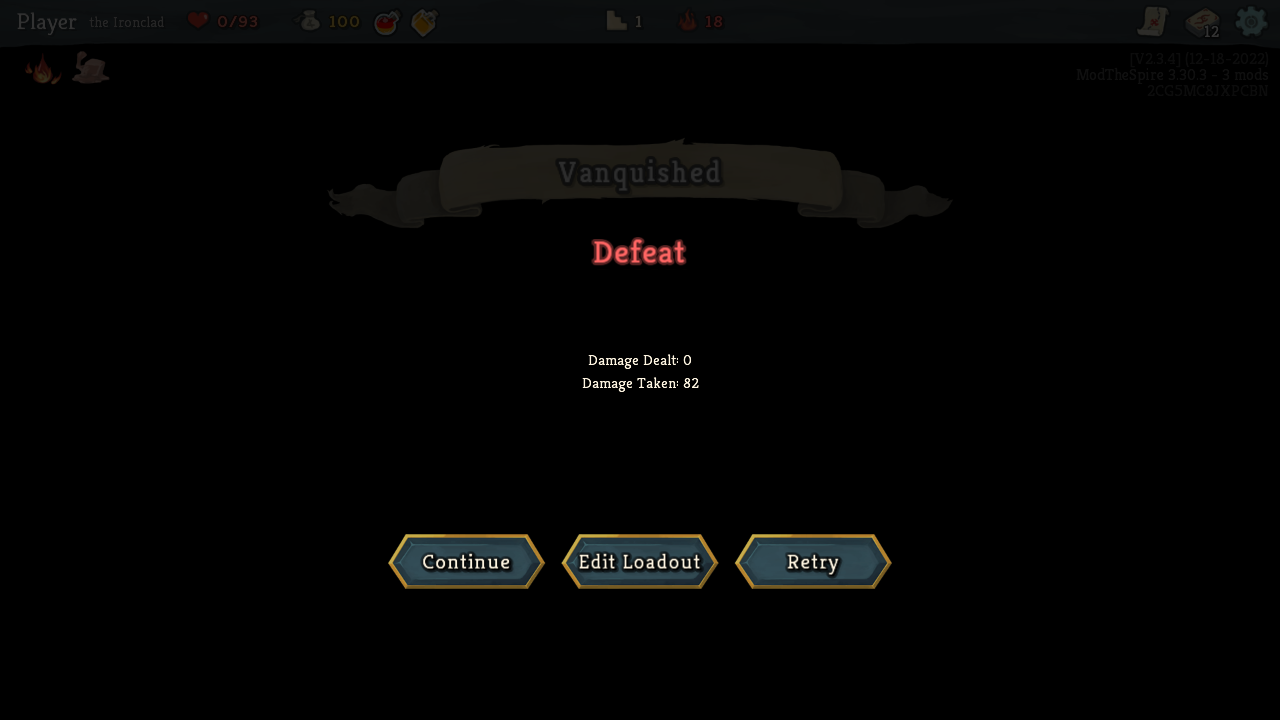 Arena defeat screen