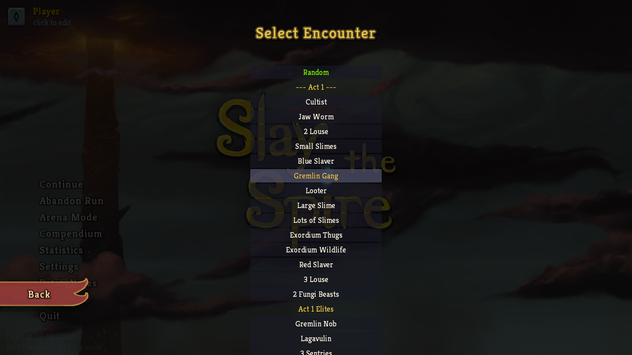 Encounter selection screen