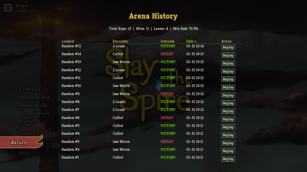 Fight history screen