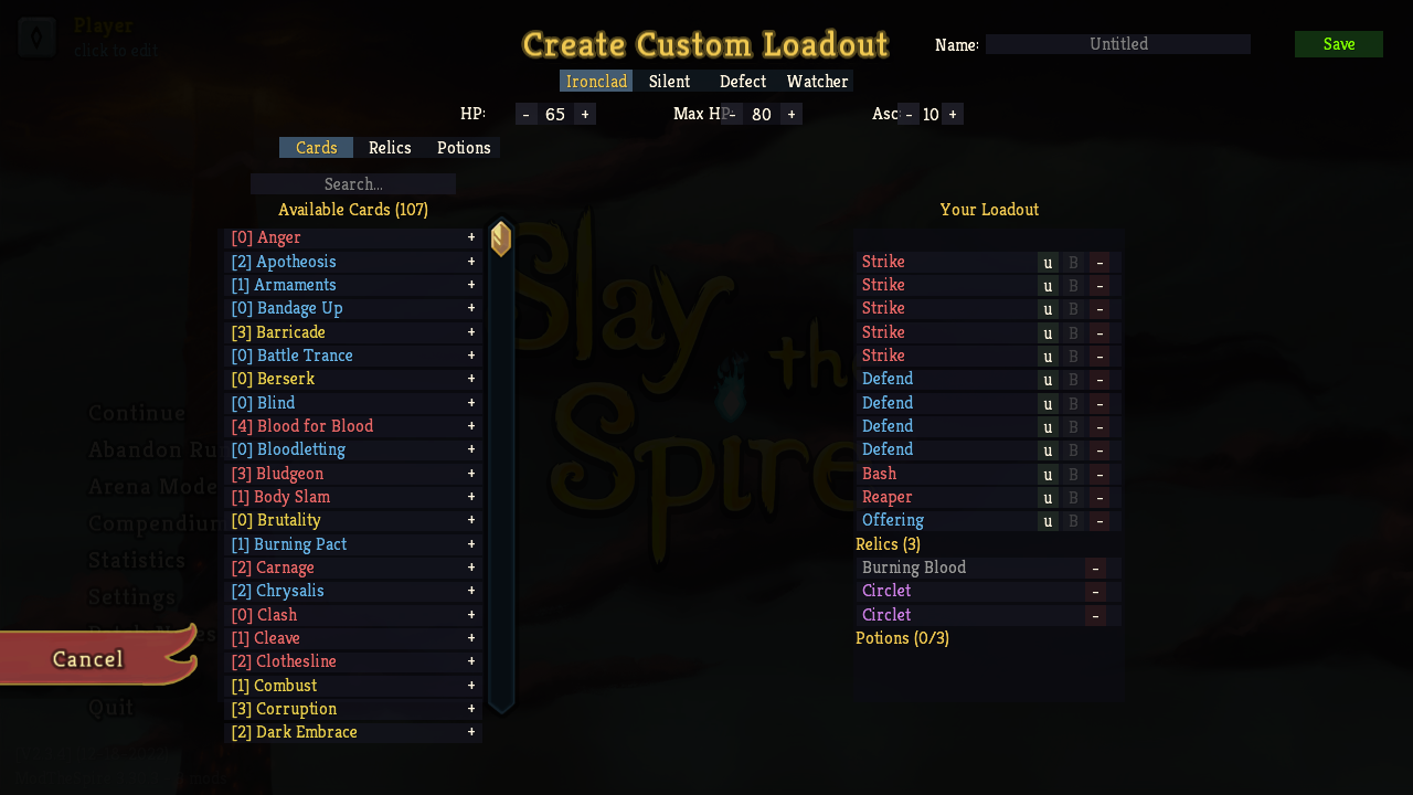 Loadout creator screen