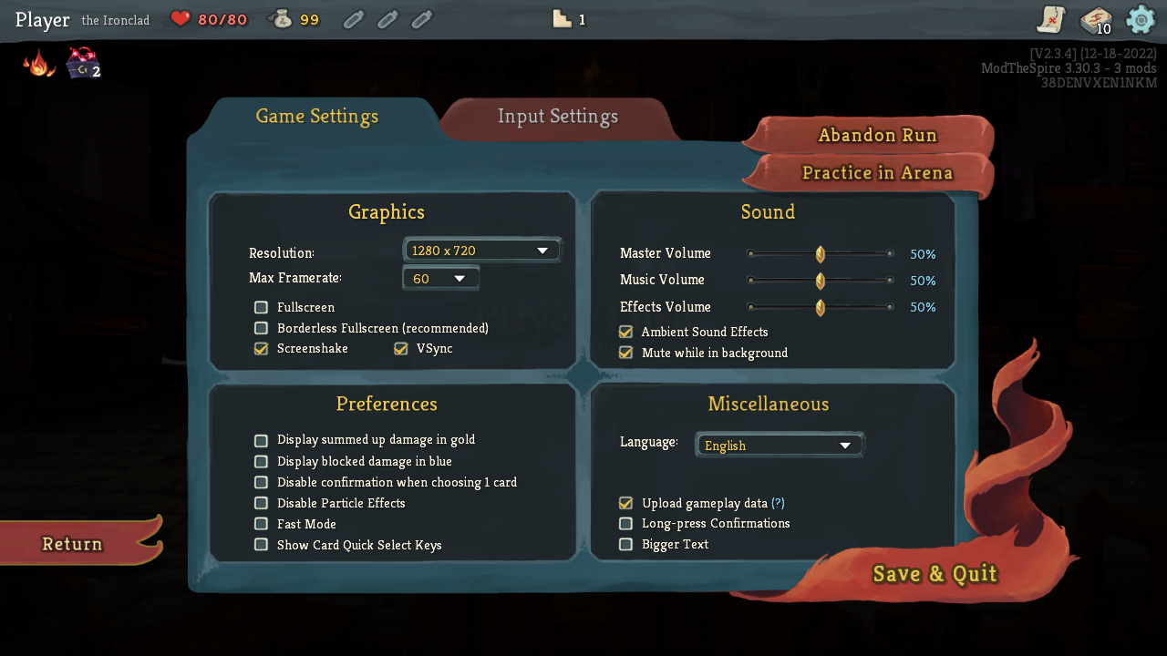 Pause menu with Practice in Arena