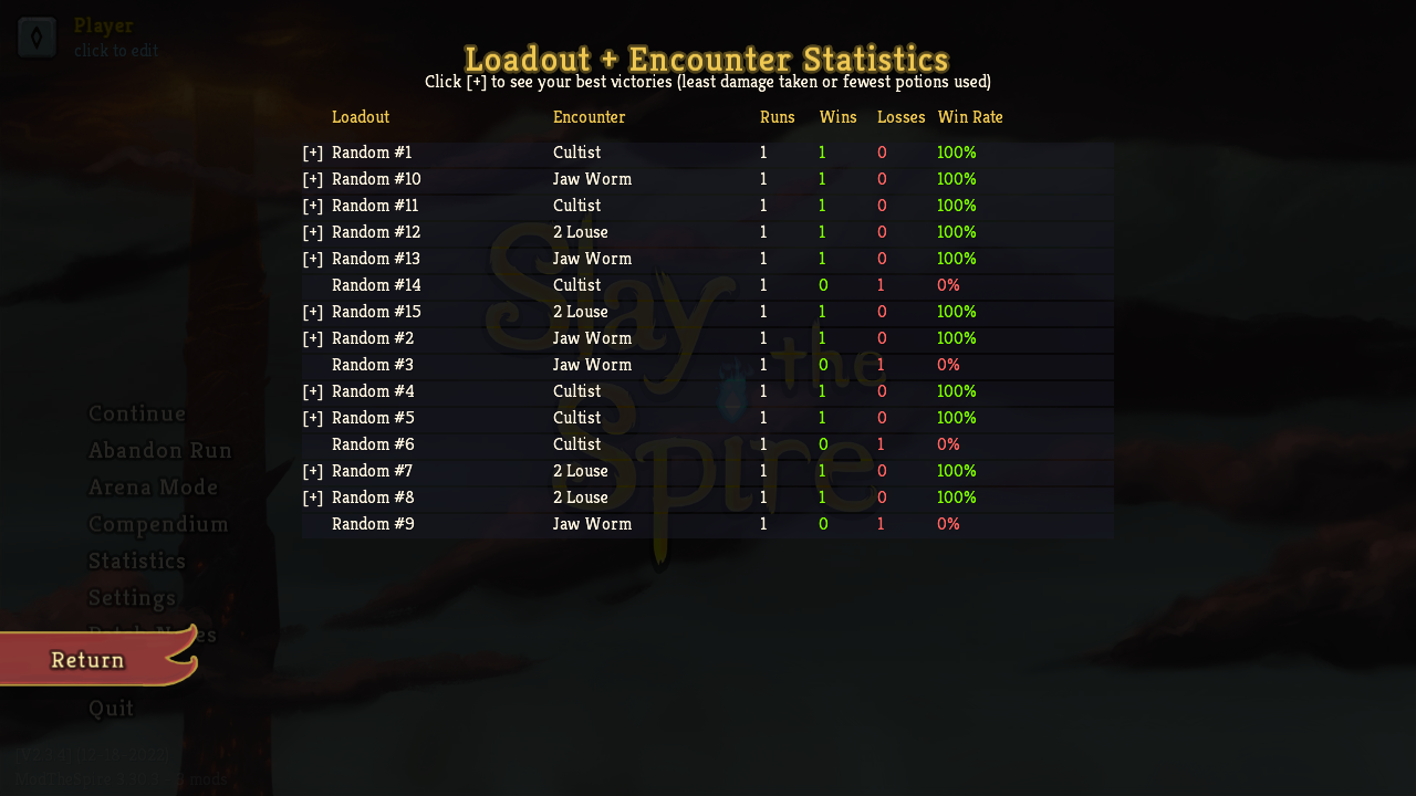 Statistics screen